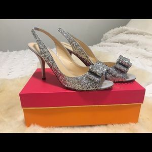 Kate Spade New York Charm Silver Glitter Heels, 9